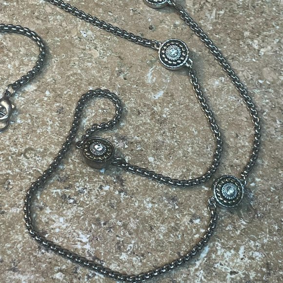 VINTAGE RHINESTONE COIN DOTS FLOATING ON POPCORN SILVER X LONG CHAIN NECKLACE - Picture 6 of 8